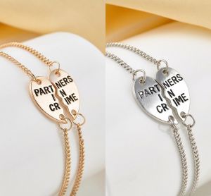 Gifter - מתנות לכל אירוע לבת 2pcs/Set Chic Heart Best Friend BFF Chain Anklet Bracelet Partners in Crime Gift