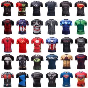 Gifter - מתנות לכל אירוע לבן GYM 3D Print T-shirt Men Superhero Superman Marvel Panther Fitness Cycling Tops
