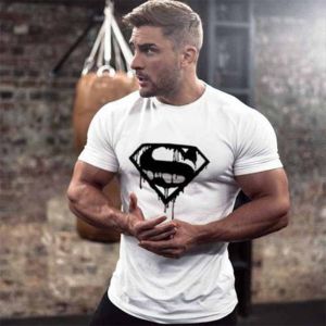 Gifter - מתנות לכל אירוע לבן Men's Fashion Superman Gym Bodybuilding Casual Training Muscle Sport T-shirt Tee