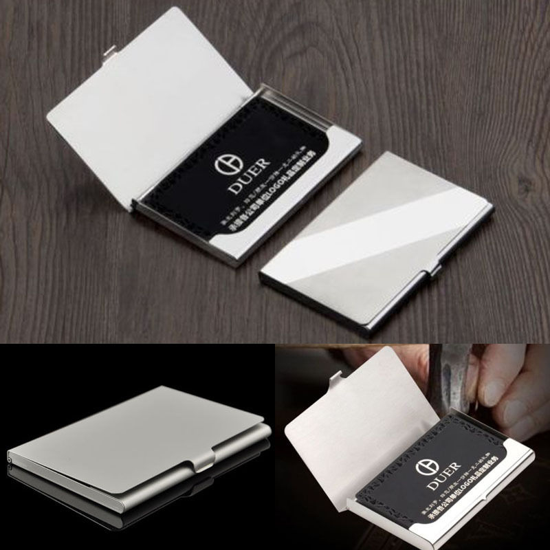 Gifter - מתנות לכל אירוע מתנות לקולגות Hot Silver Pocket Business Name Credit ID Card Holder Metal Box Cover Case Gift